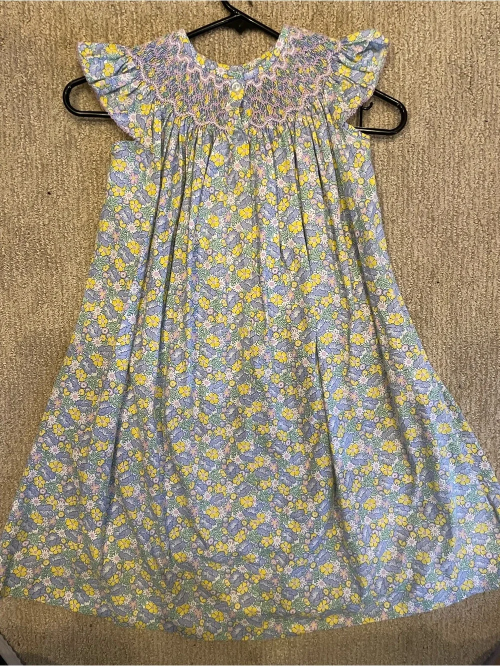 Smocked Floral Kids Dress in Lavender and Yellow